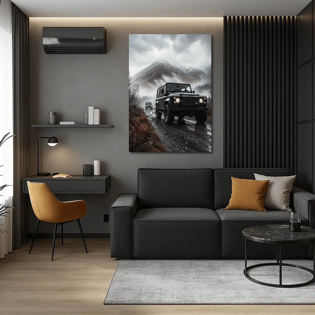 Land Rover Defender on Misty Mountain Trail – Wall Art