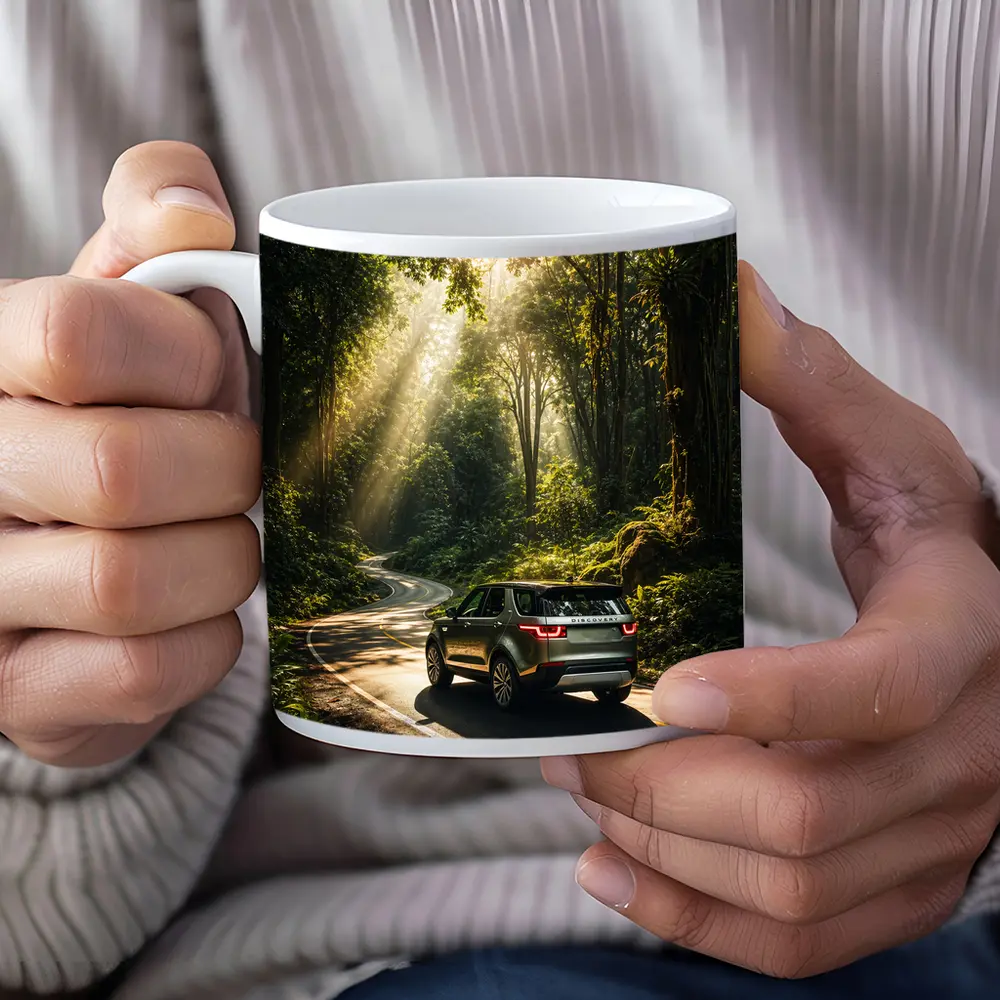 Land Rover Discovery Forest Road Sunlight – Mugs