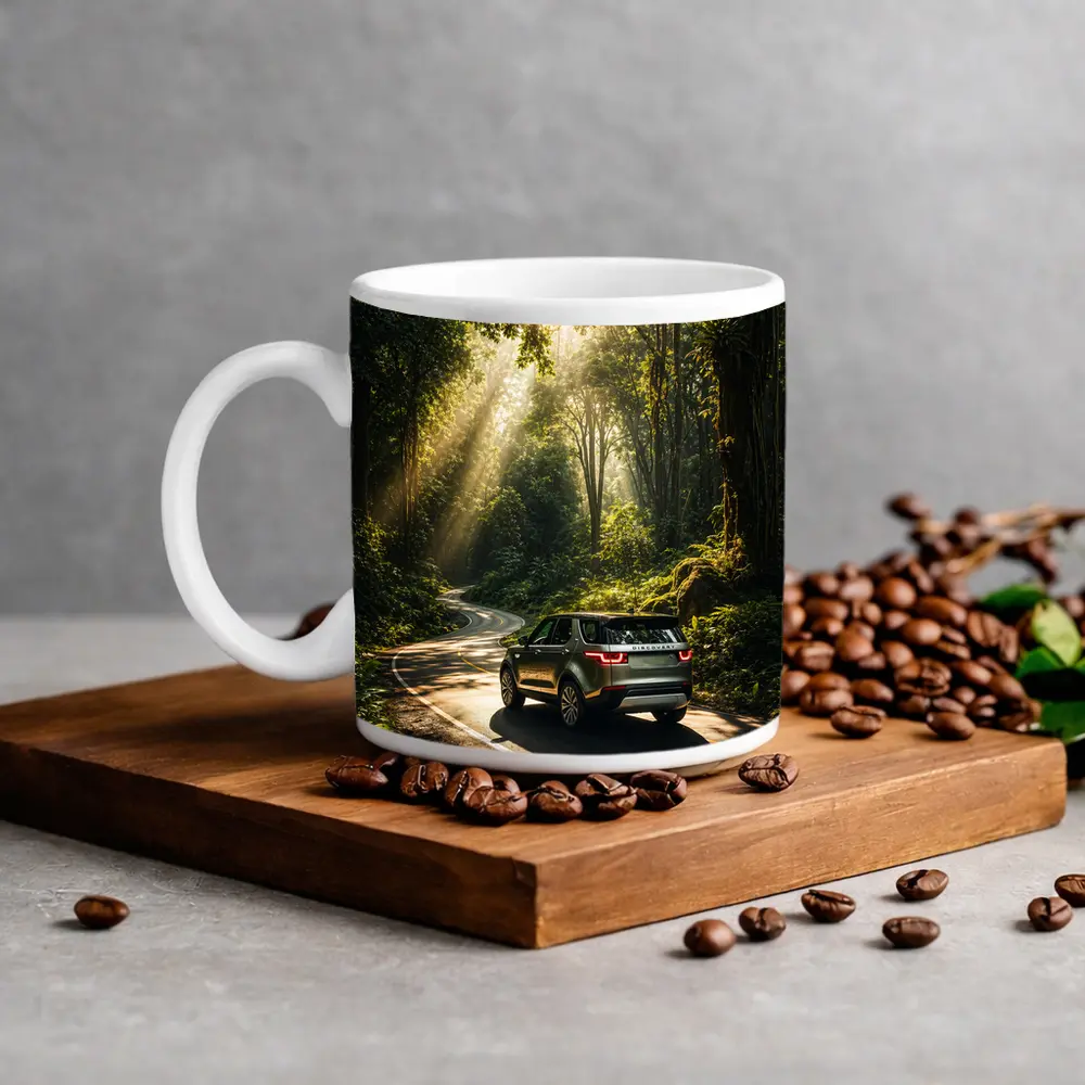Land Rover Discovery Forest Road Sunlight – Mugs