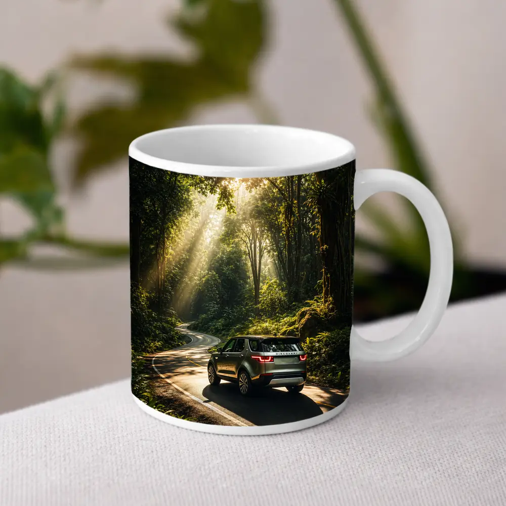 Land Rover Discovery Forest Road Sunlight – Mugs