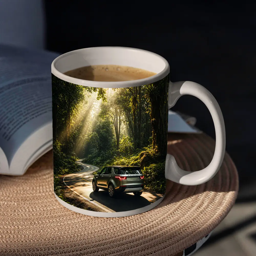 Land Rover Discovery Forest Road Sunlight – Mugs