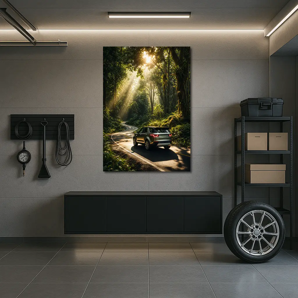 Land Rover Discovery Forest Road Sunlight – Wall Art