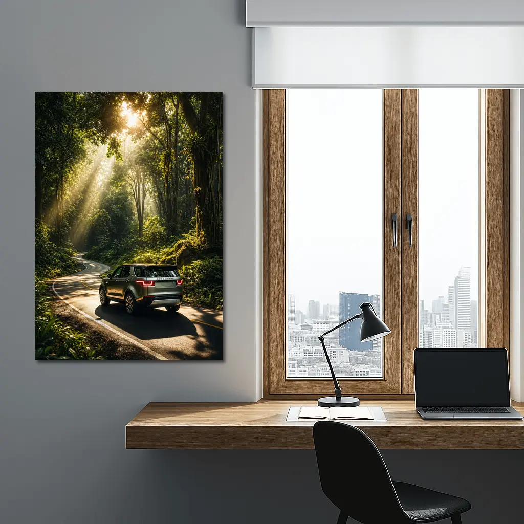 Land Rover Discovery Forest Road Sunlight – Wall Art