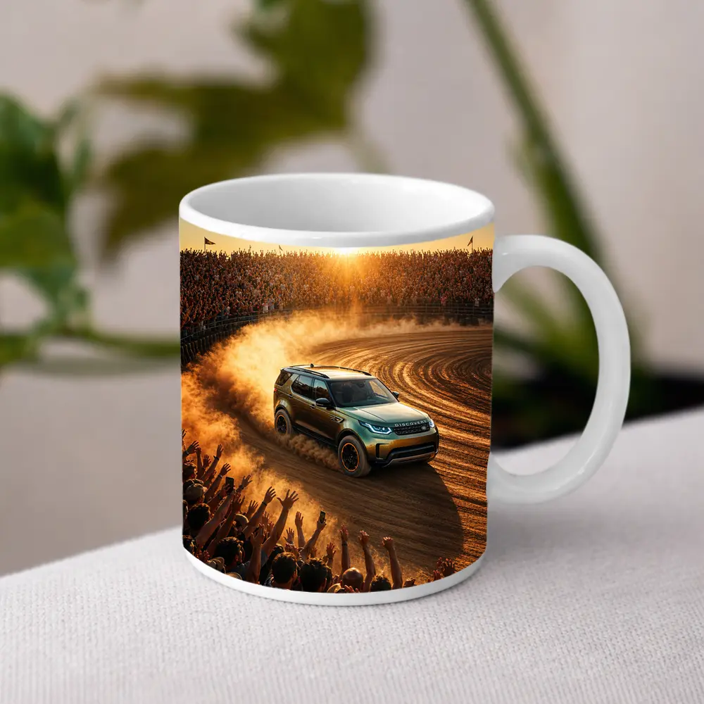 Land Rover Discovery Drifting Dirt Arena Crowd – Mugs