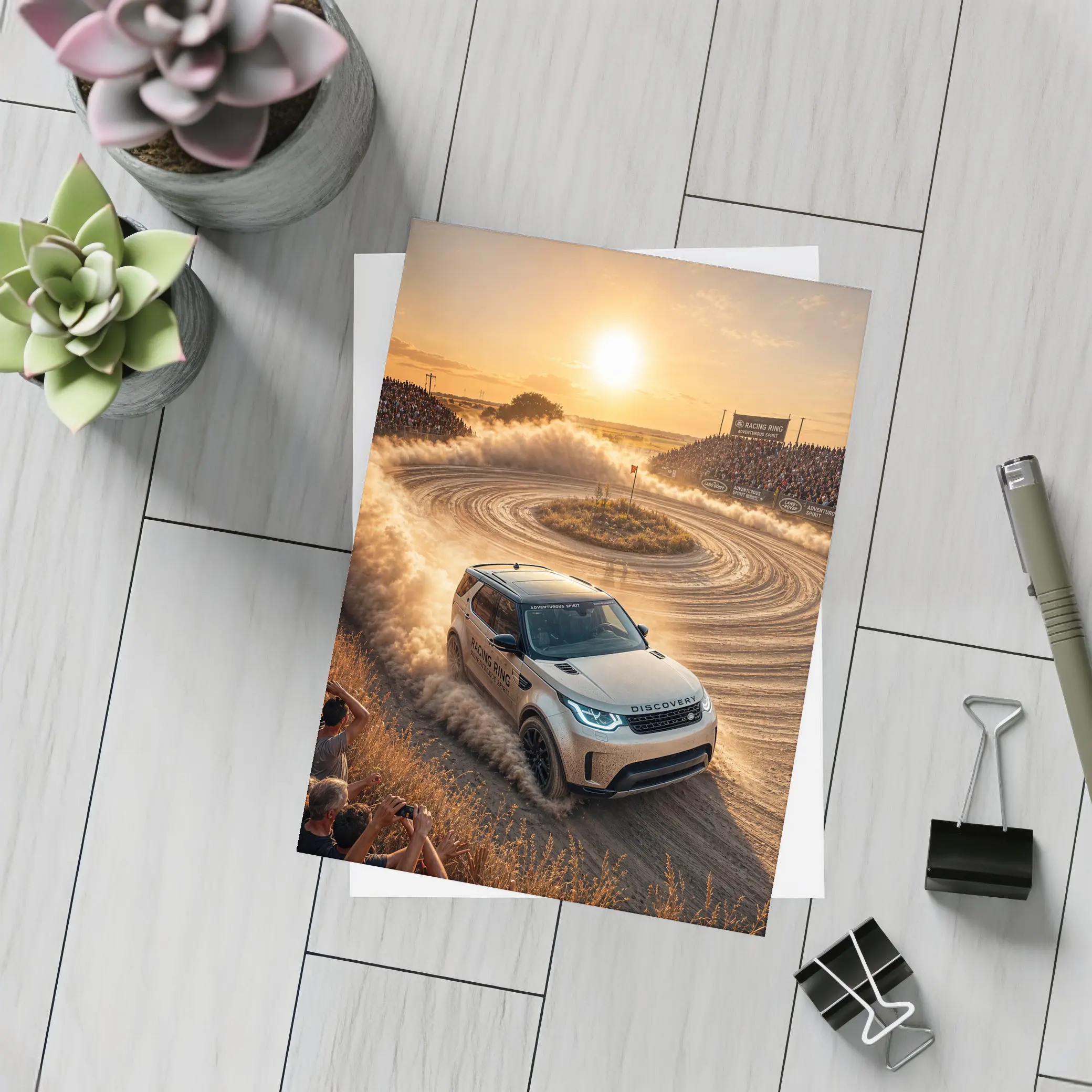 Land Rover Discovery Drifting Dusty Sunset Track – Postcards