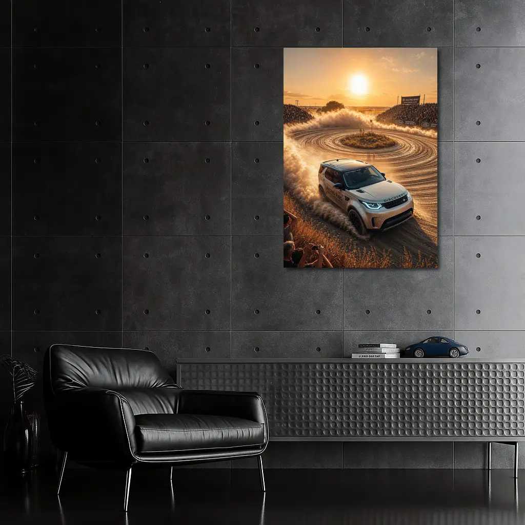 Land Rover Discovery Drifting Dusty Sunset Track – Wall Art