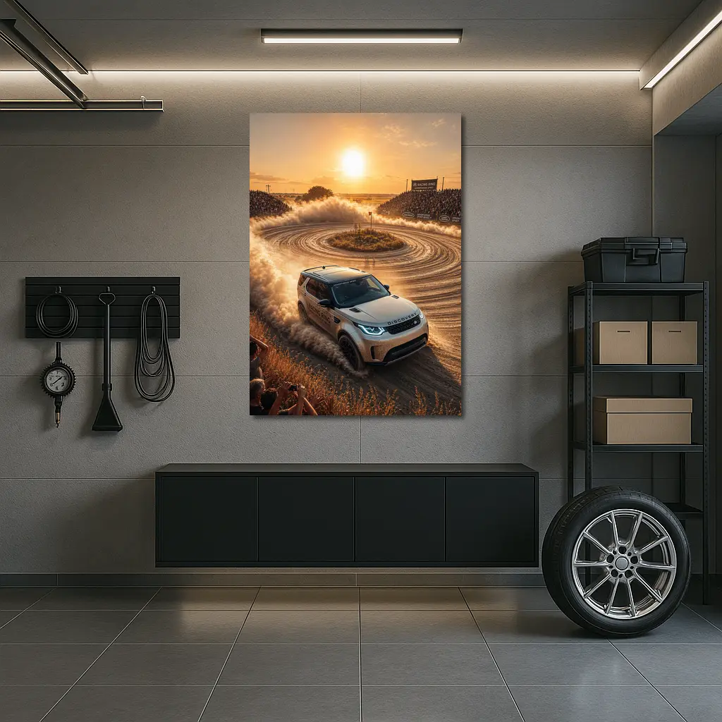 Land Rover Discovery Drifting Dusty Sunset Track – Wall Art