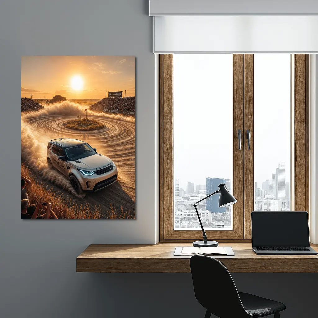 Land Rover Discovery Drifting Dusty Sunset Track – Wall Art