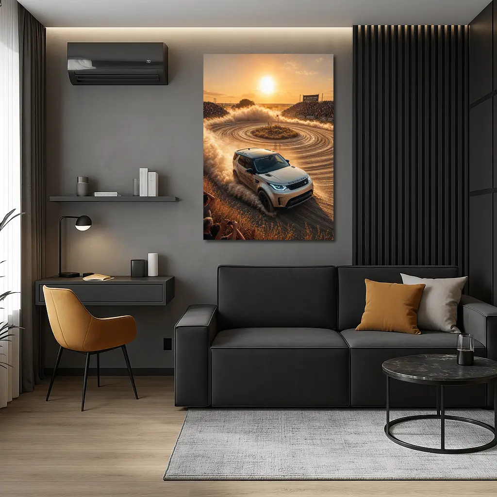 Land Rover Discovery Drifting Dusty Sunset Track – Wall Art