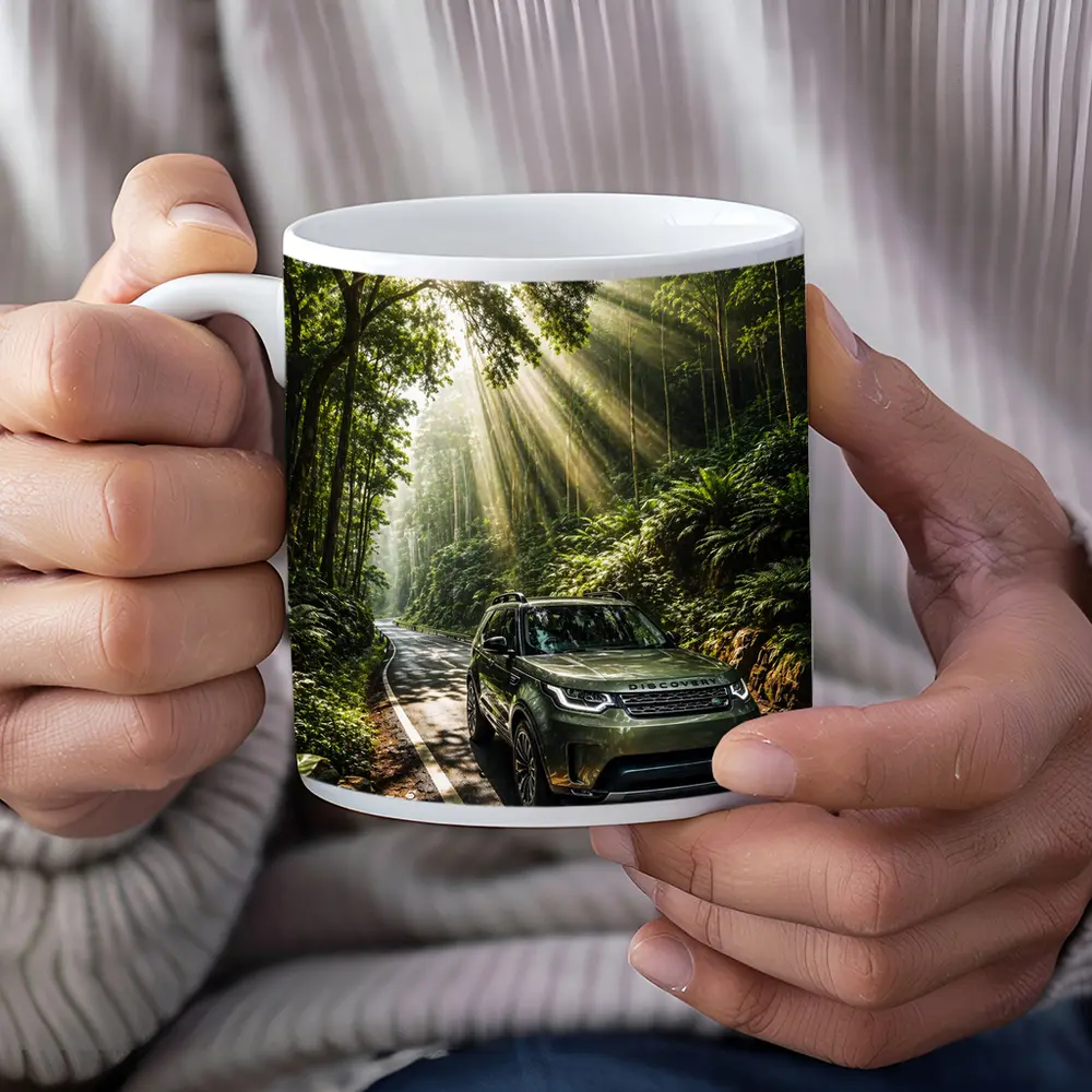 Land Rover Discovery Forest Road Sunlight – Mugs
