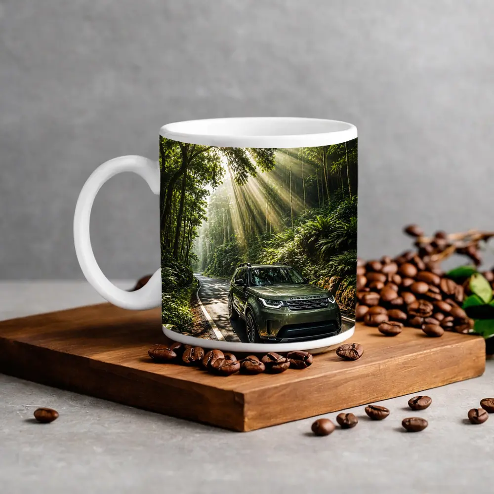 Land Rover Discovery Forest Road Sunlight – Mugs