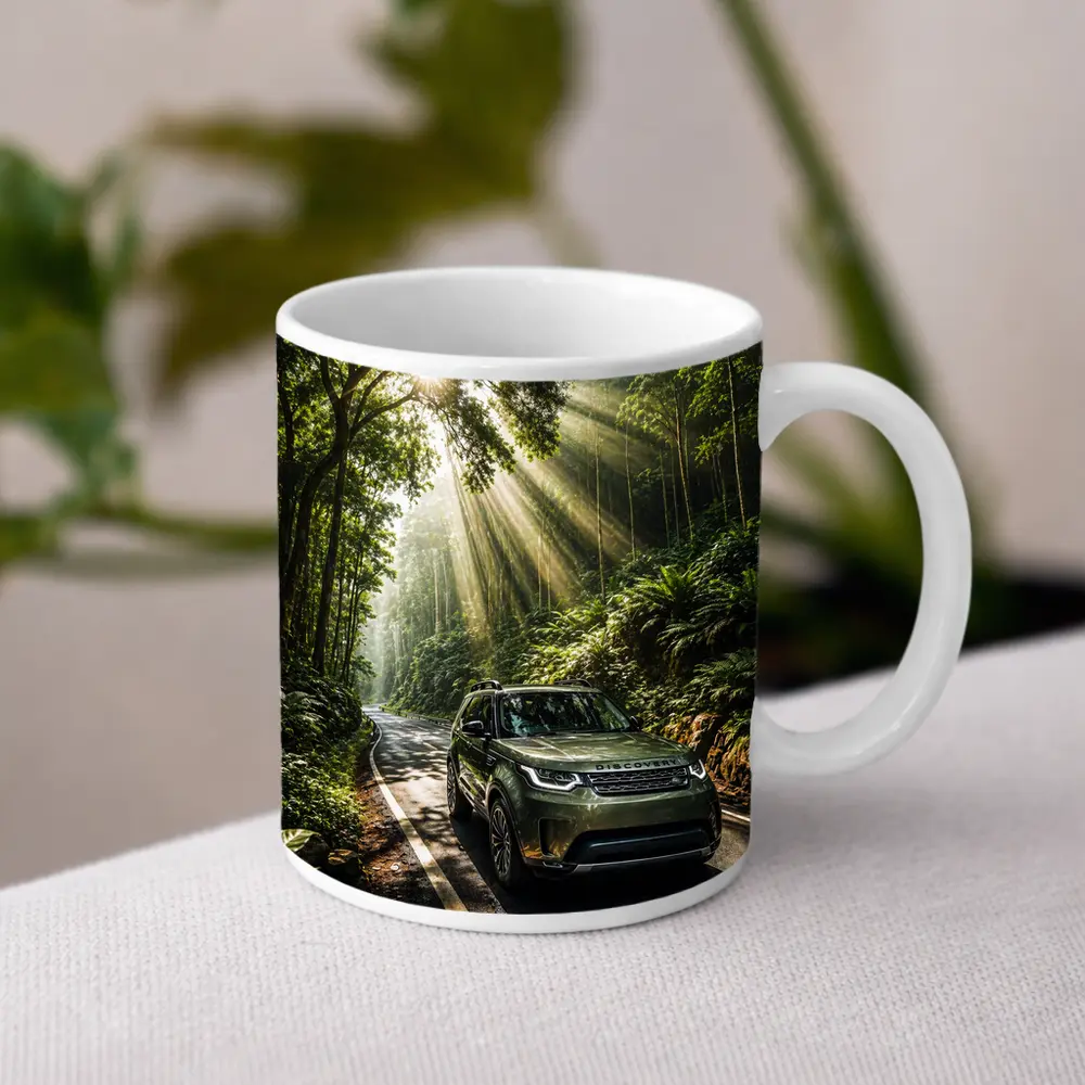 Land Rover Discovery Forest Road Sunlight – Mugs