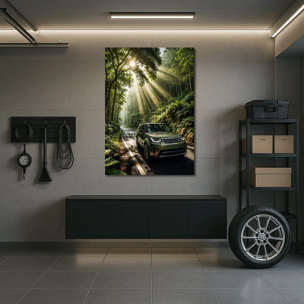 Land Rover Discovery Forest Road Sunlight – Wall Art