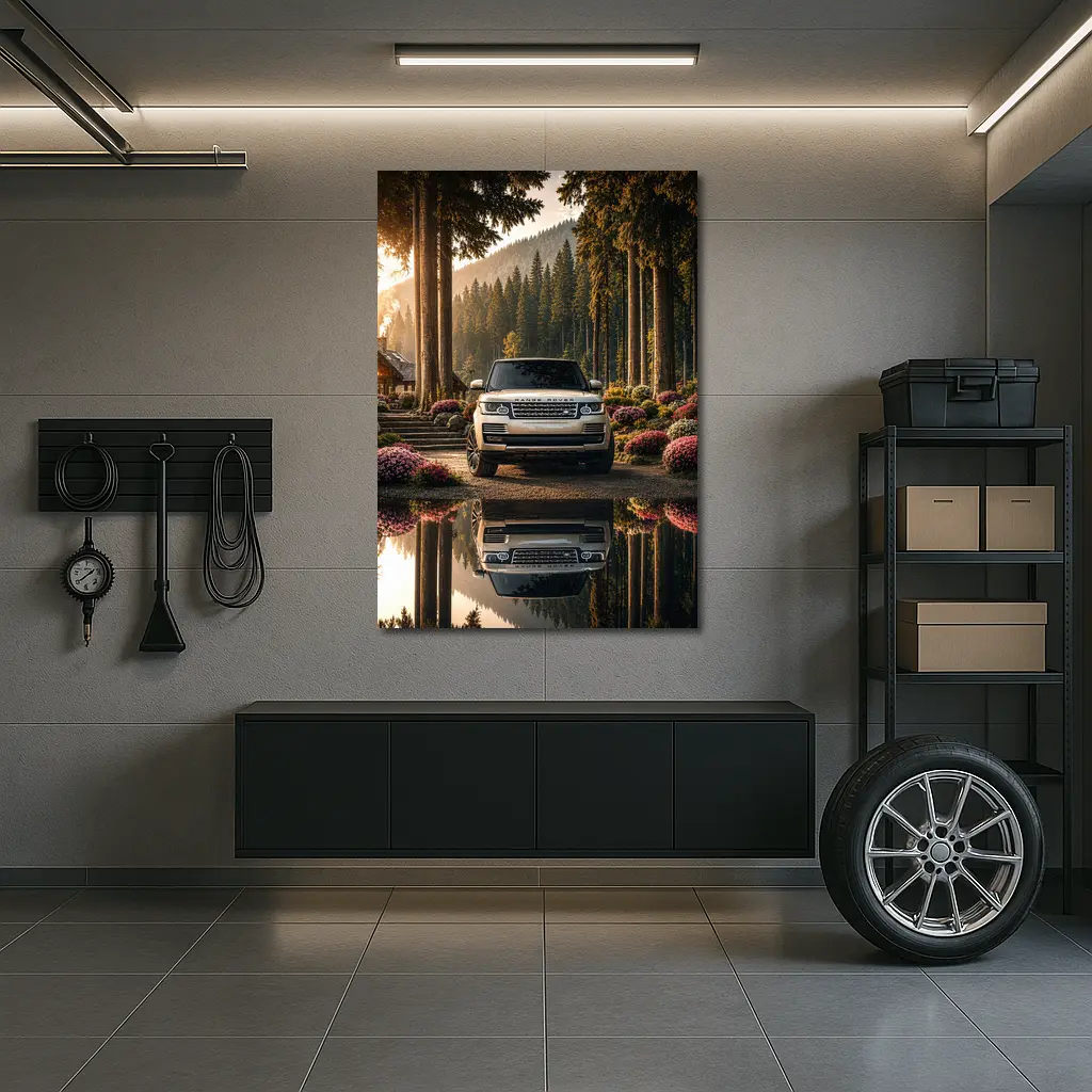 Range Rover Forest Reflection Golden Light – Wall Art