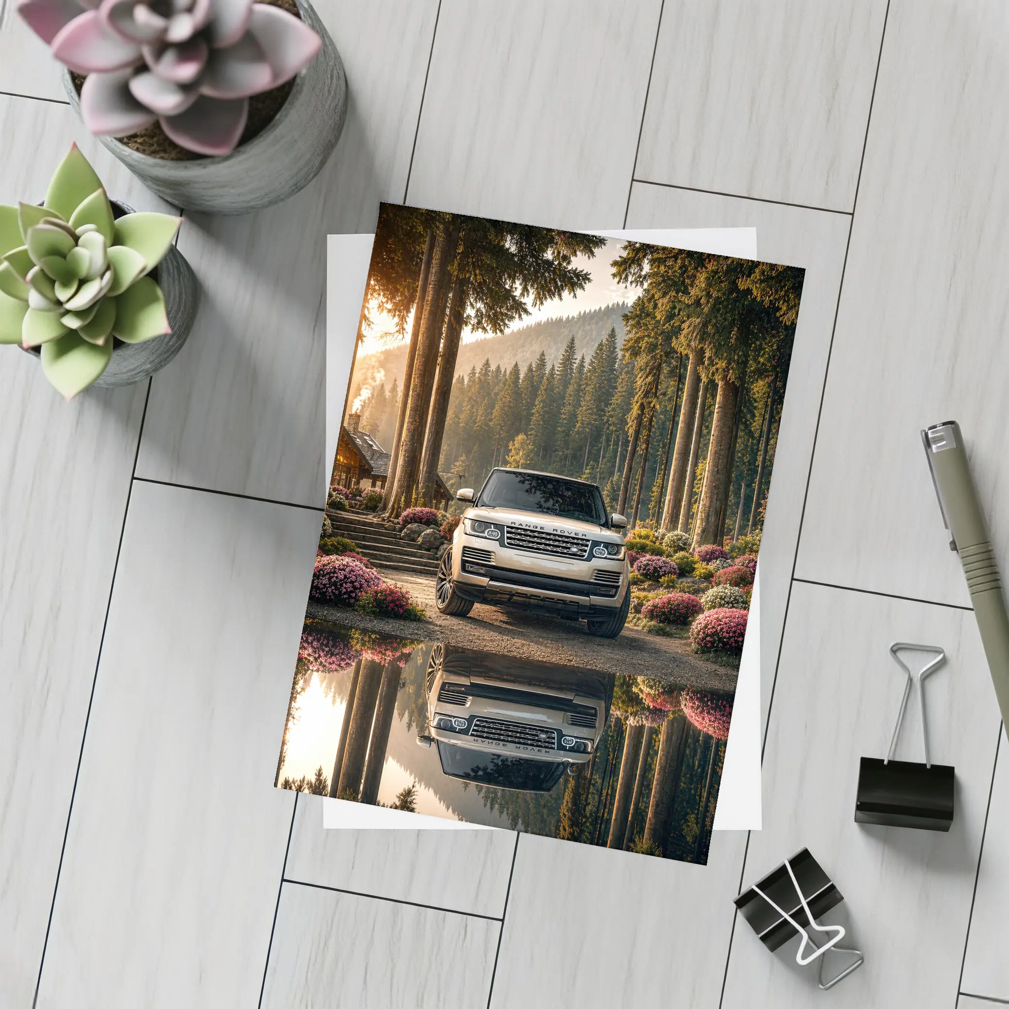 Range Rover Forest Reflection Golden Light – Postcards