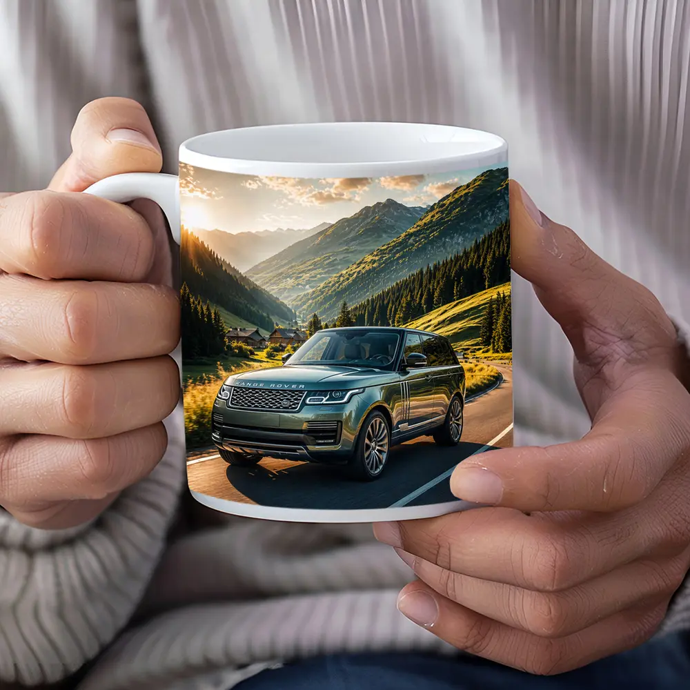 Range Rover Driving Mountain Valley Sunset Road – Mugs