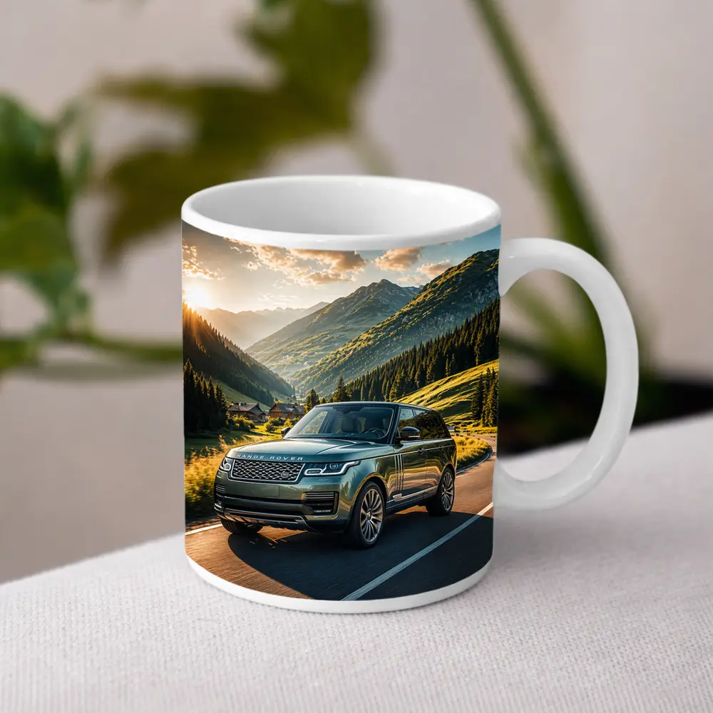 Range Rover Driving Mountain Valley Sunset Road – Mugs
