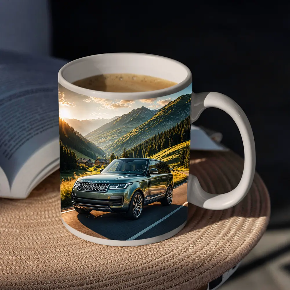 Range Rover Driving Mountain Valley Sunset Road – Mugs
