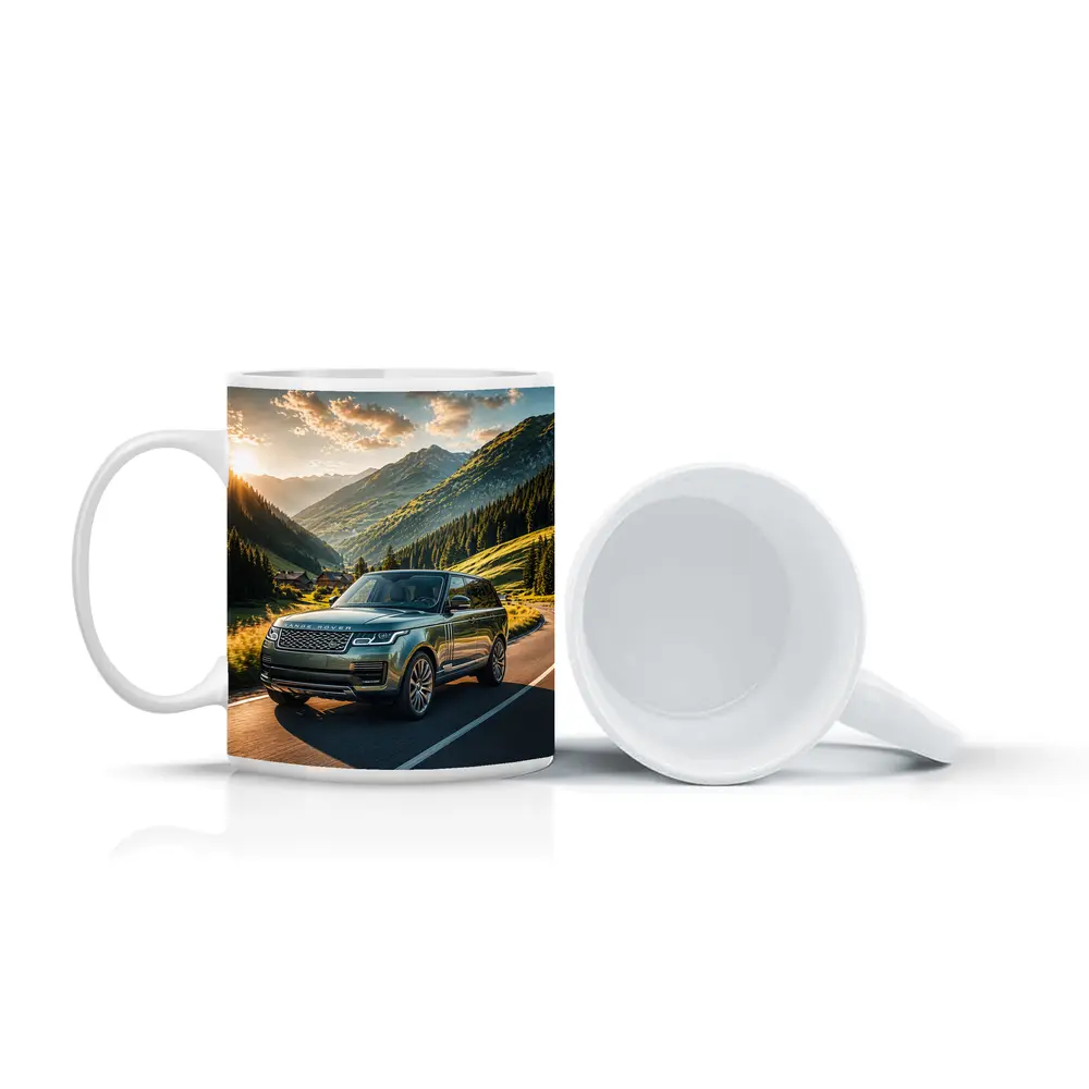 Range Rover Driving Mountain Valley Sunset Road – Mugs