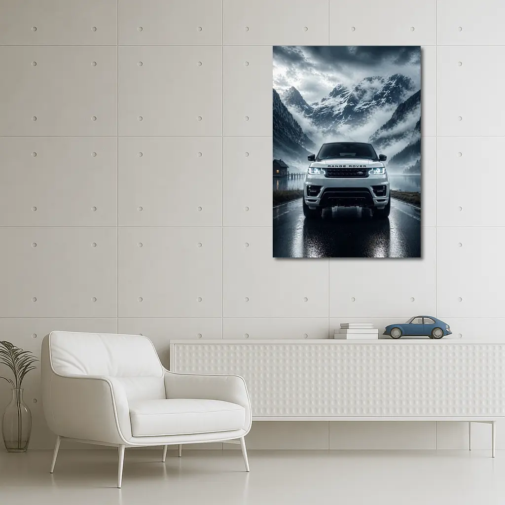Range Rover Sport White Mountain Lake Fog – Wall Art