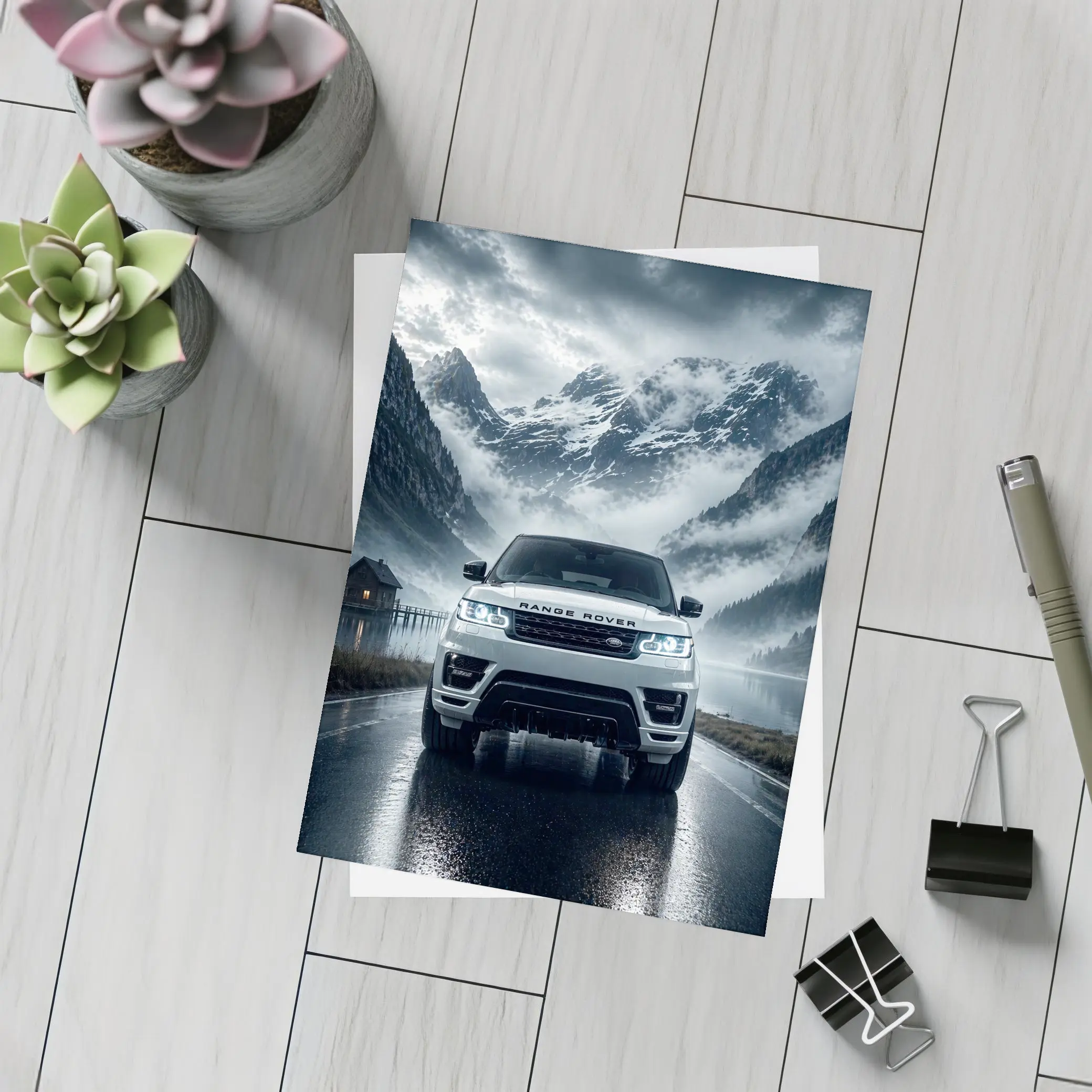 Range Rover Sport White Mountain Lake Fog – Postcards