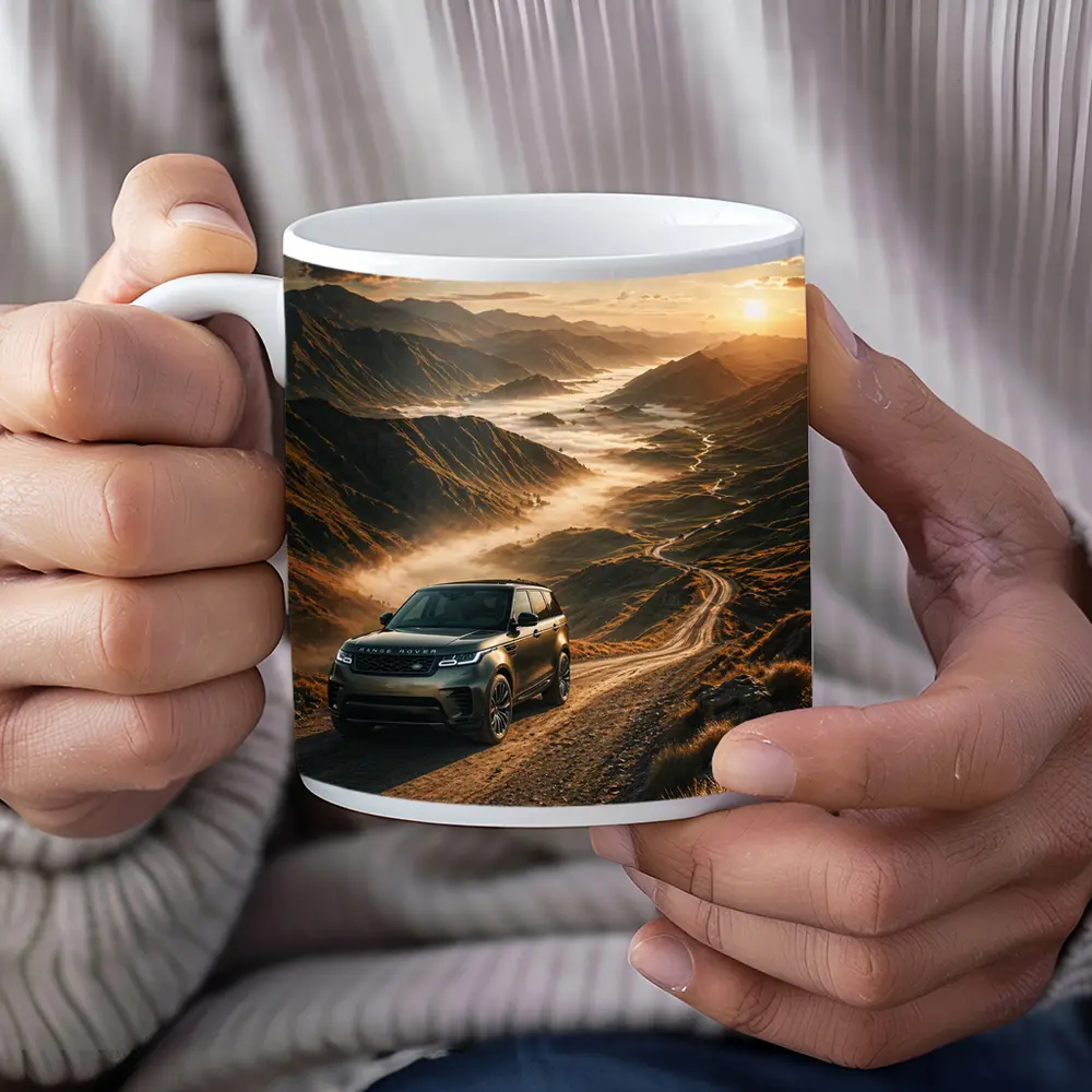 Range Rover Velar On Mountain Dirt Road – Mugs