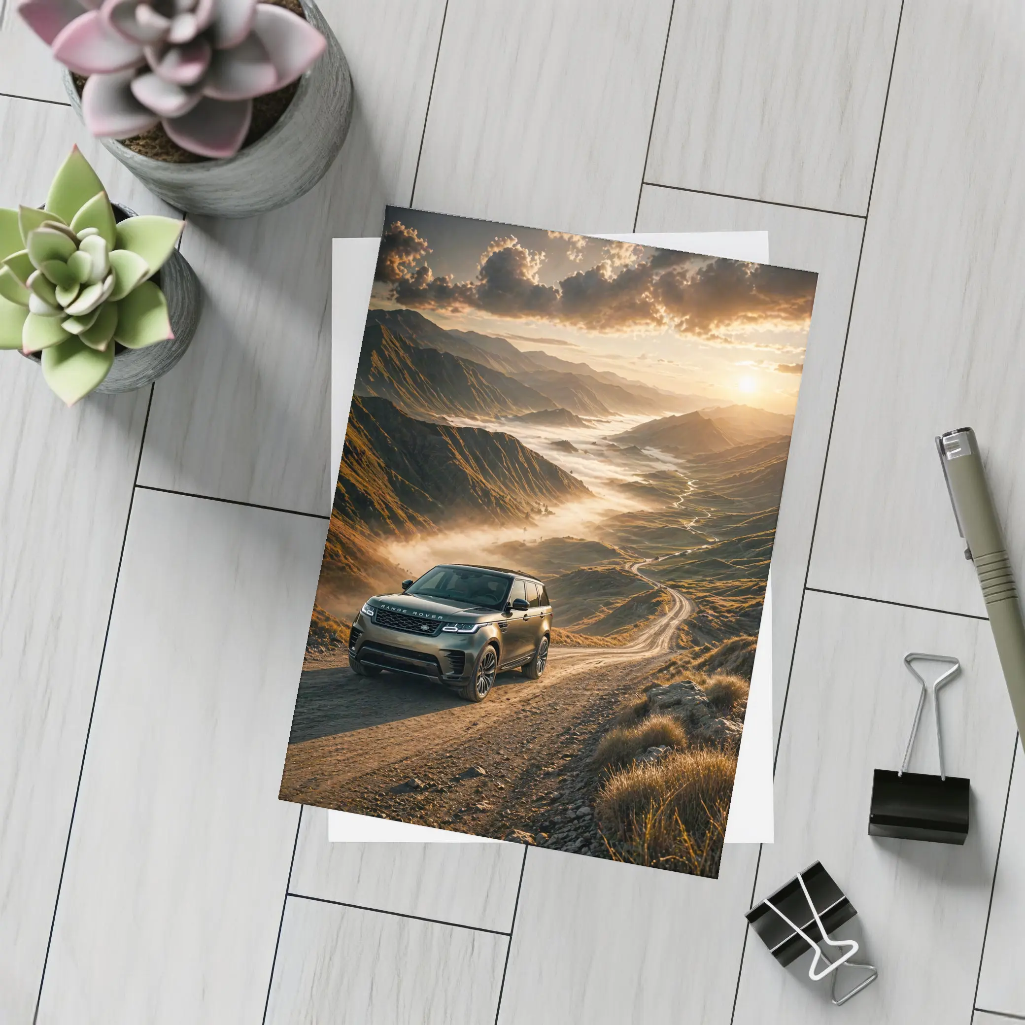Range Rover Velar On Mountain Dirt Road – Postcards