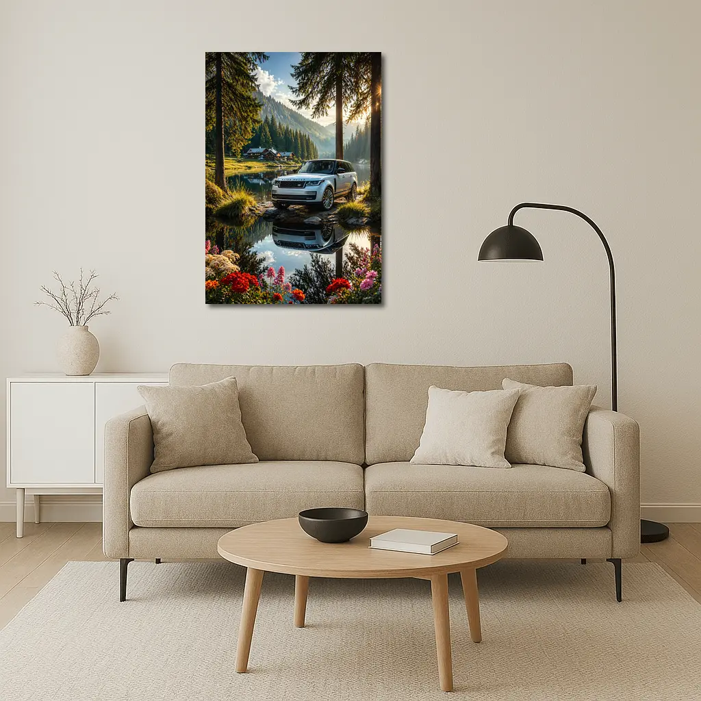 Range Rover By Mountain Lake Forest – Wall Art