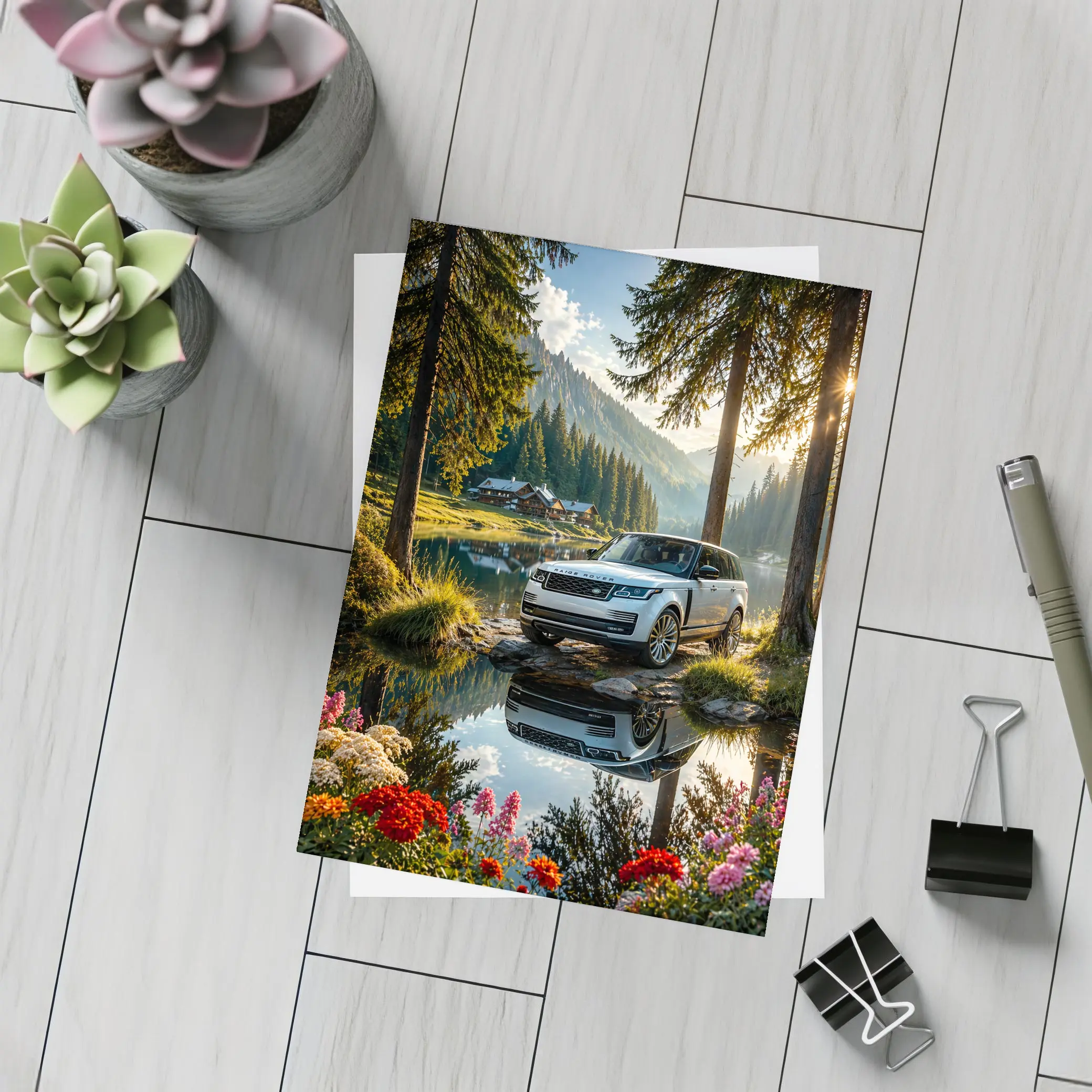 Range Rover By Mountain Lake Forest – Postcards