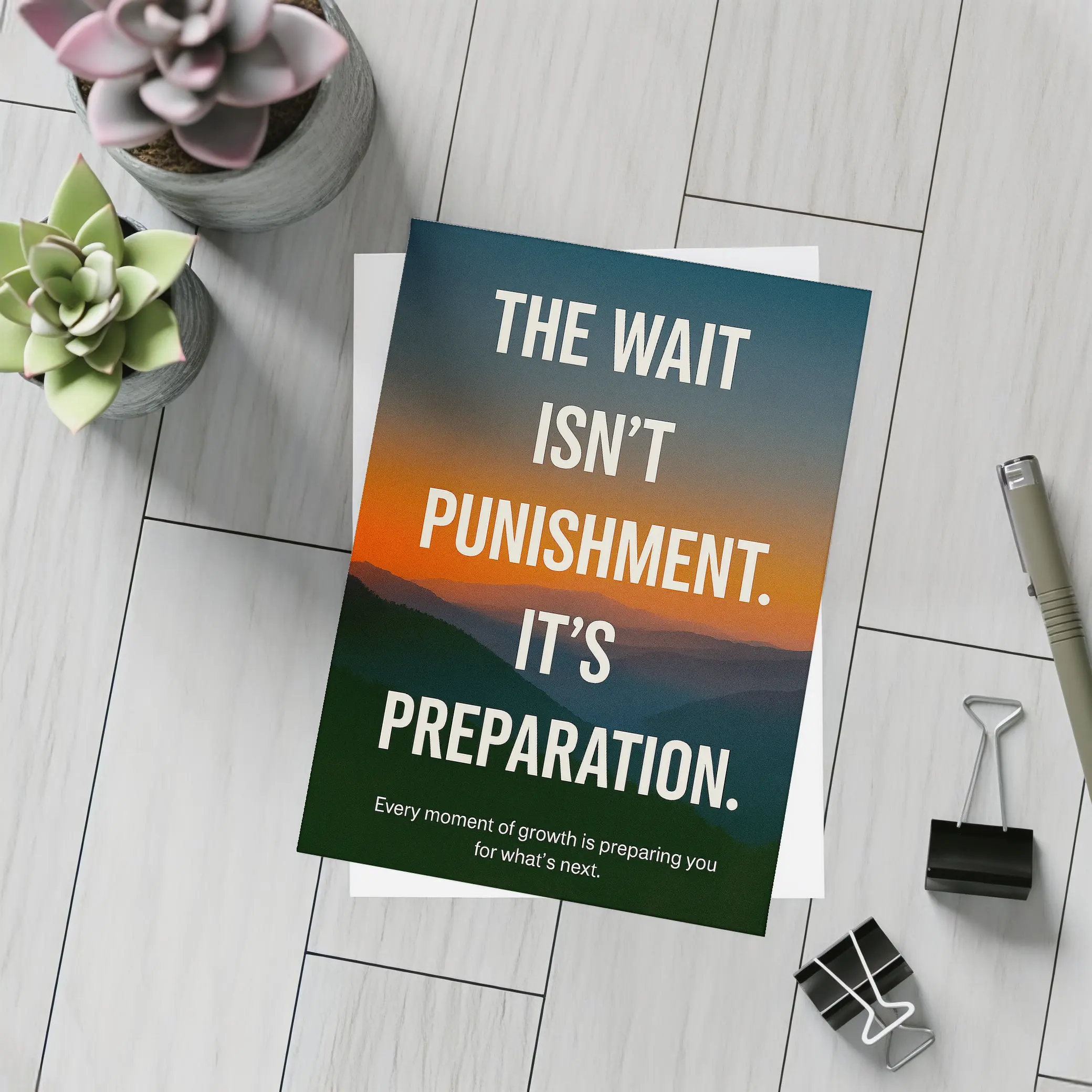 The Wait Is Preparation Sunset Mountain Quote – Postcards