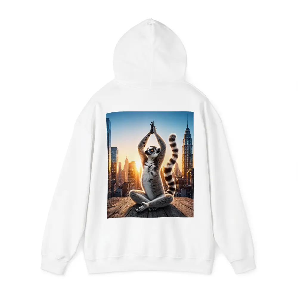 Ring Tailed Lemur Doing Yoga City Skyline – Hoodies