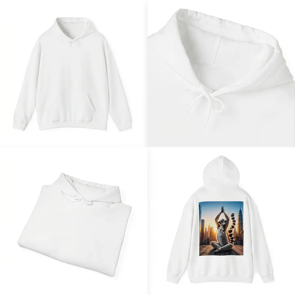 Ring Tailed Lemur Doing Yoga City Skyline – Hoodies