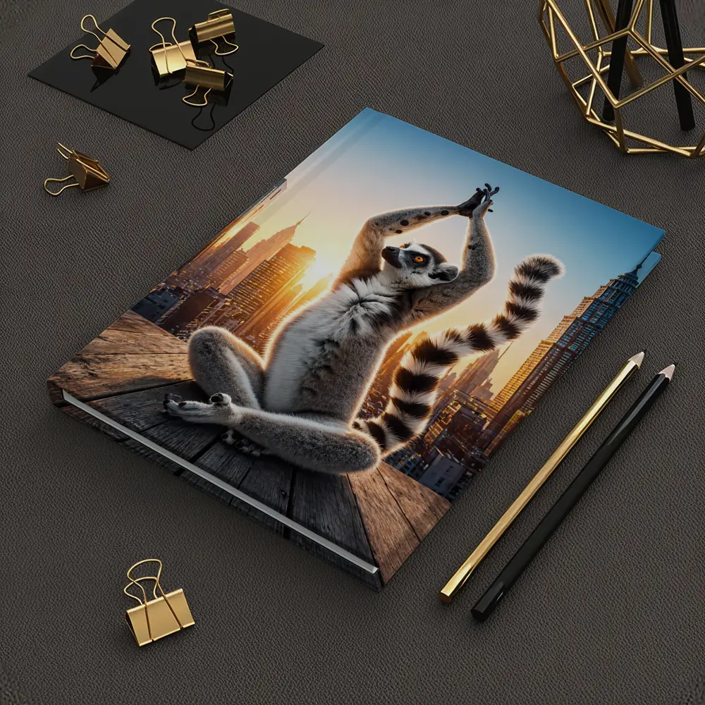 Ring Tailed Lemur Doing Yoga City Skyline – Notebooks