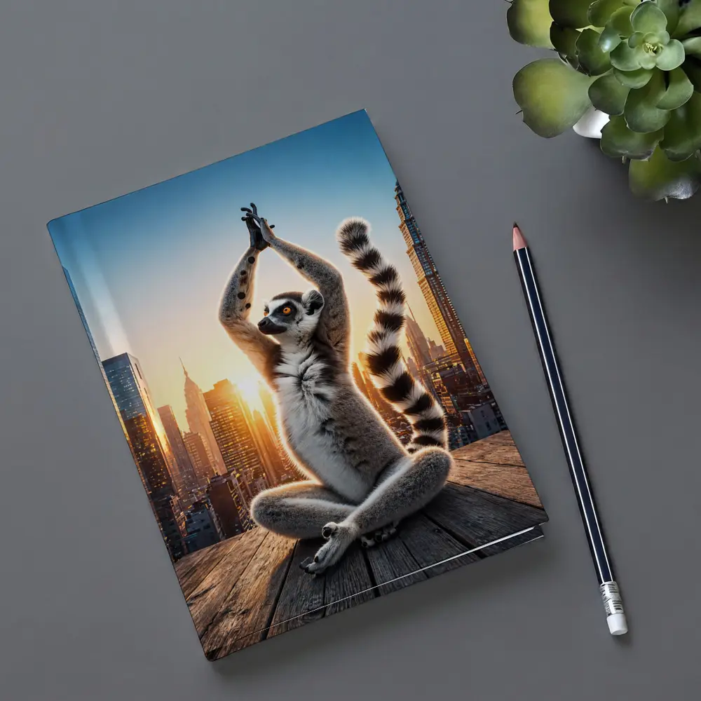 Ring Tailed Lemur Doing Yoga City Skyline – Notebooks