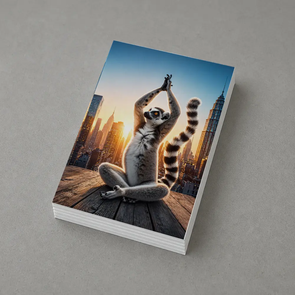 Ring Tailed Lemur Doing Yoga City Skyline – Postcards