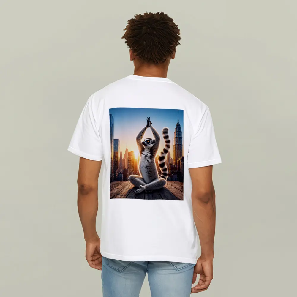 Ring Tailed Lemur Doing Yoga City Skyline – T-Shirts