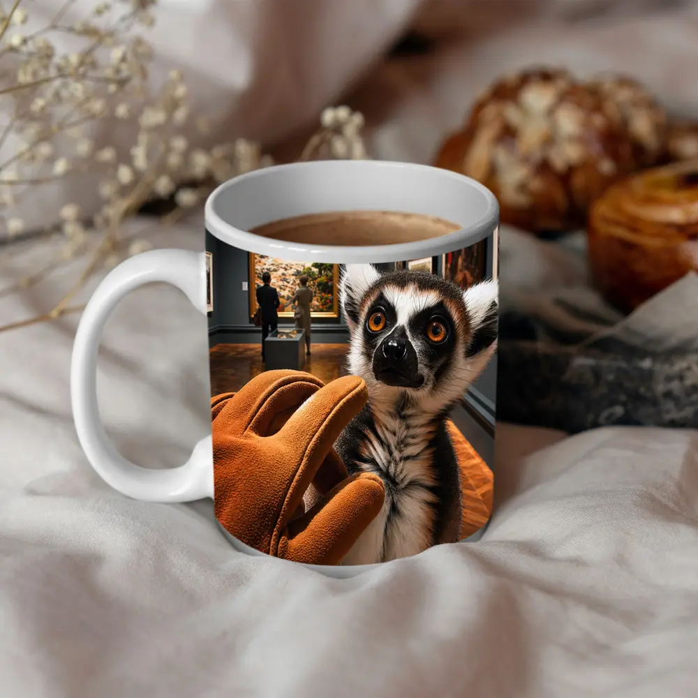Ring Tailed Lemur Inside Art Museum Gallery – Mugs