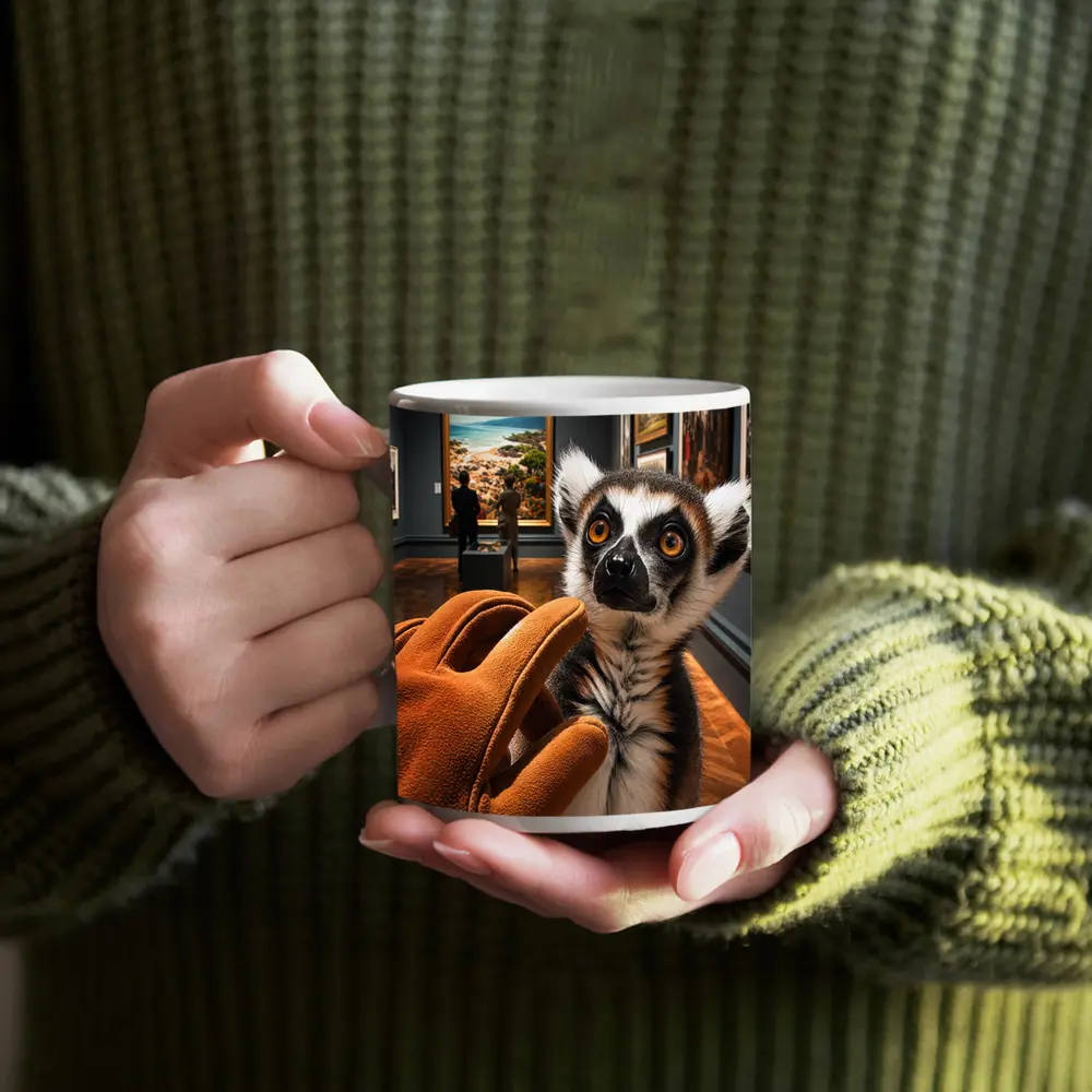 Ring Tailed Lemur Inside Art Museum Gallery – Mugs
