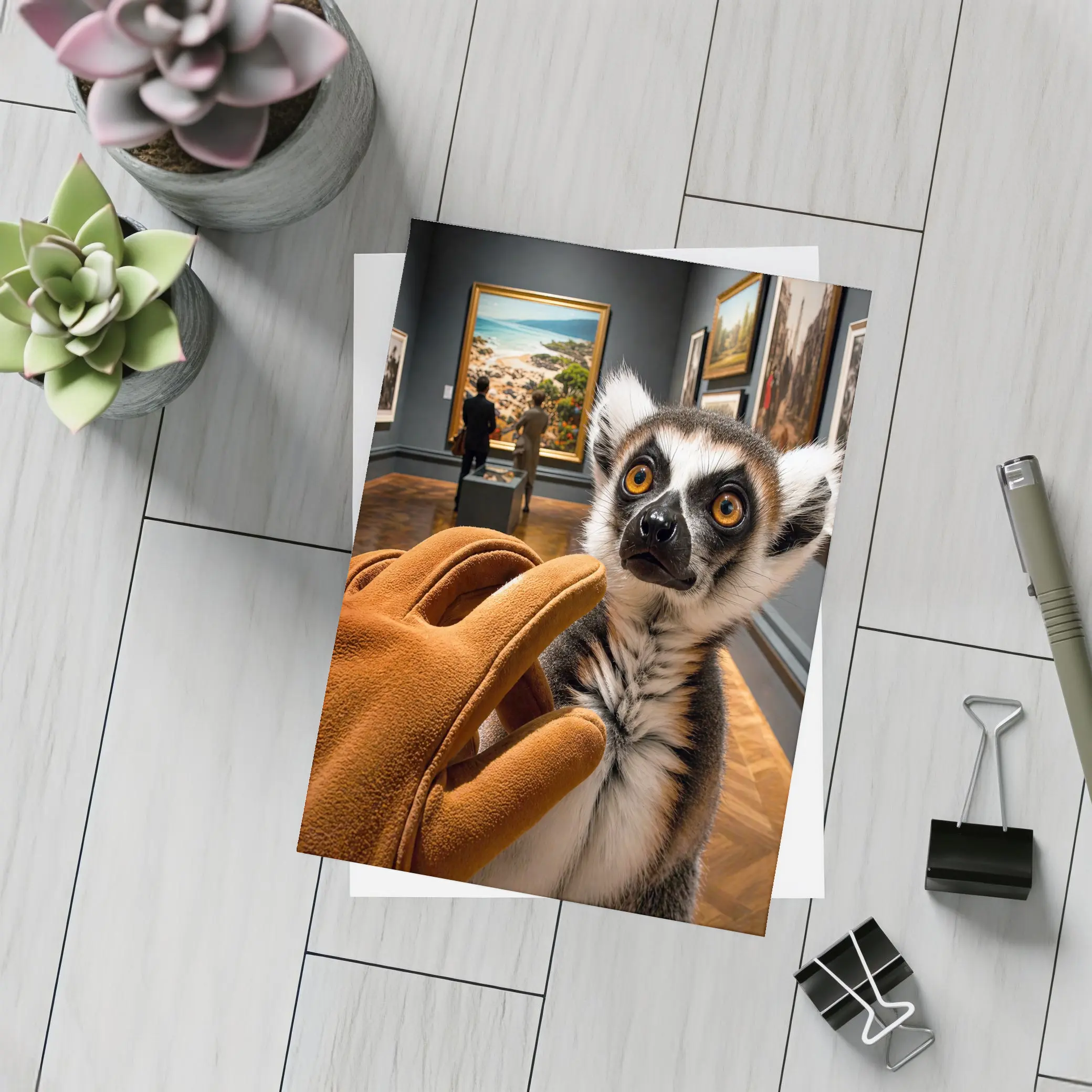 Ring Tailed Lemur Inside Art Museum Gallery – Postcards