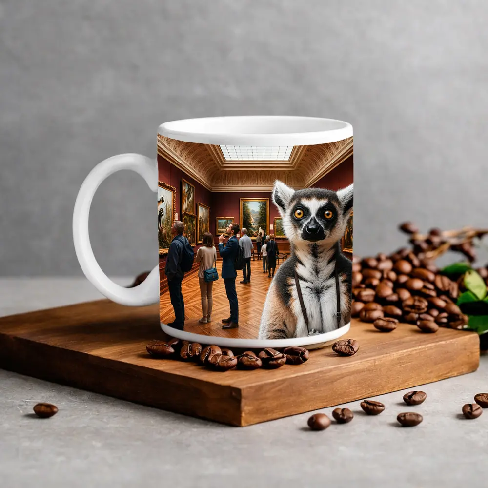 Ring Tailed Lemur Tourist Inside Art Museum – Mugs