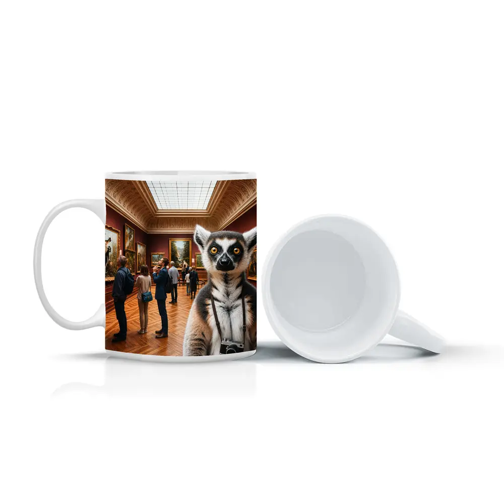 Ring Tailed Lemur Tourist Inside Art Museum – Mugs