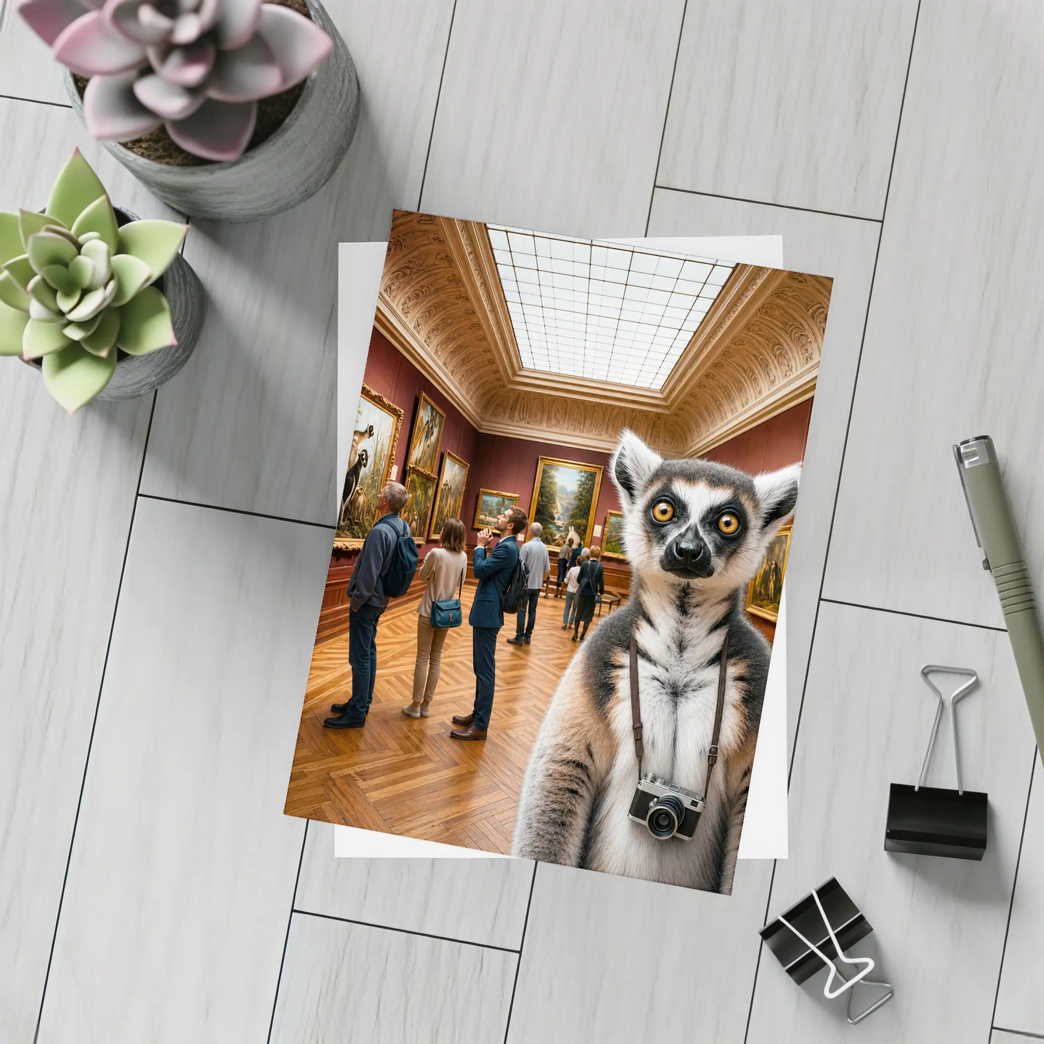 Ring Tailed Lemur Tourist Inside Art Museum – Postcards