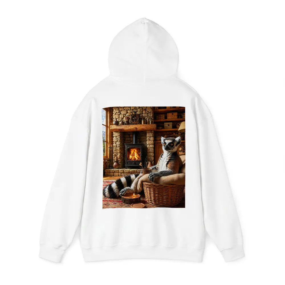 Ring Tailed Lemur Relaxing by Cozy Fireplace – Hoodies