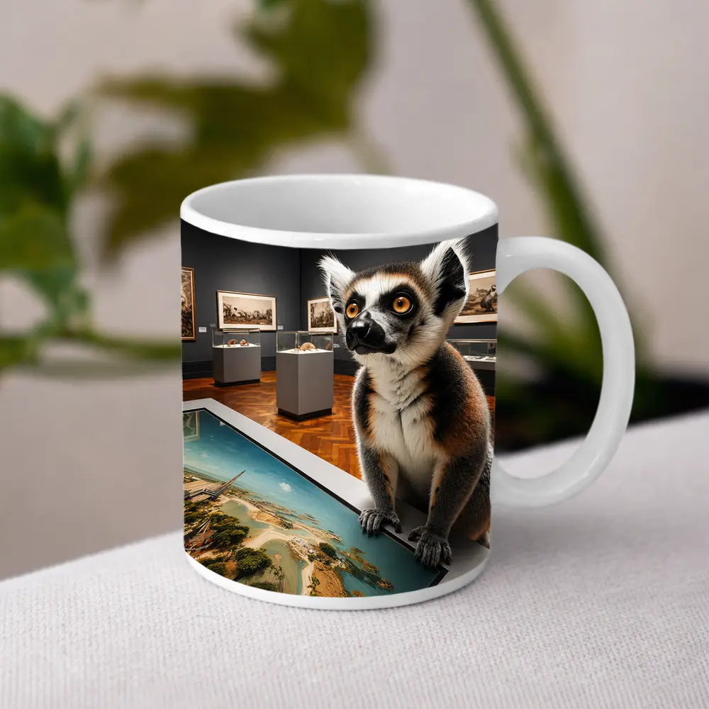 Ring Tailed Lemur Inside Art Museum Gallery – Mugs