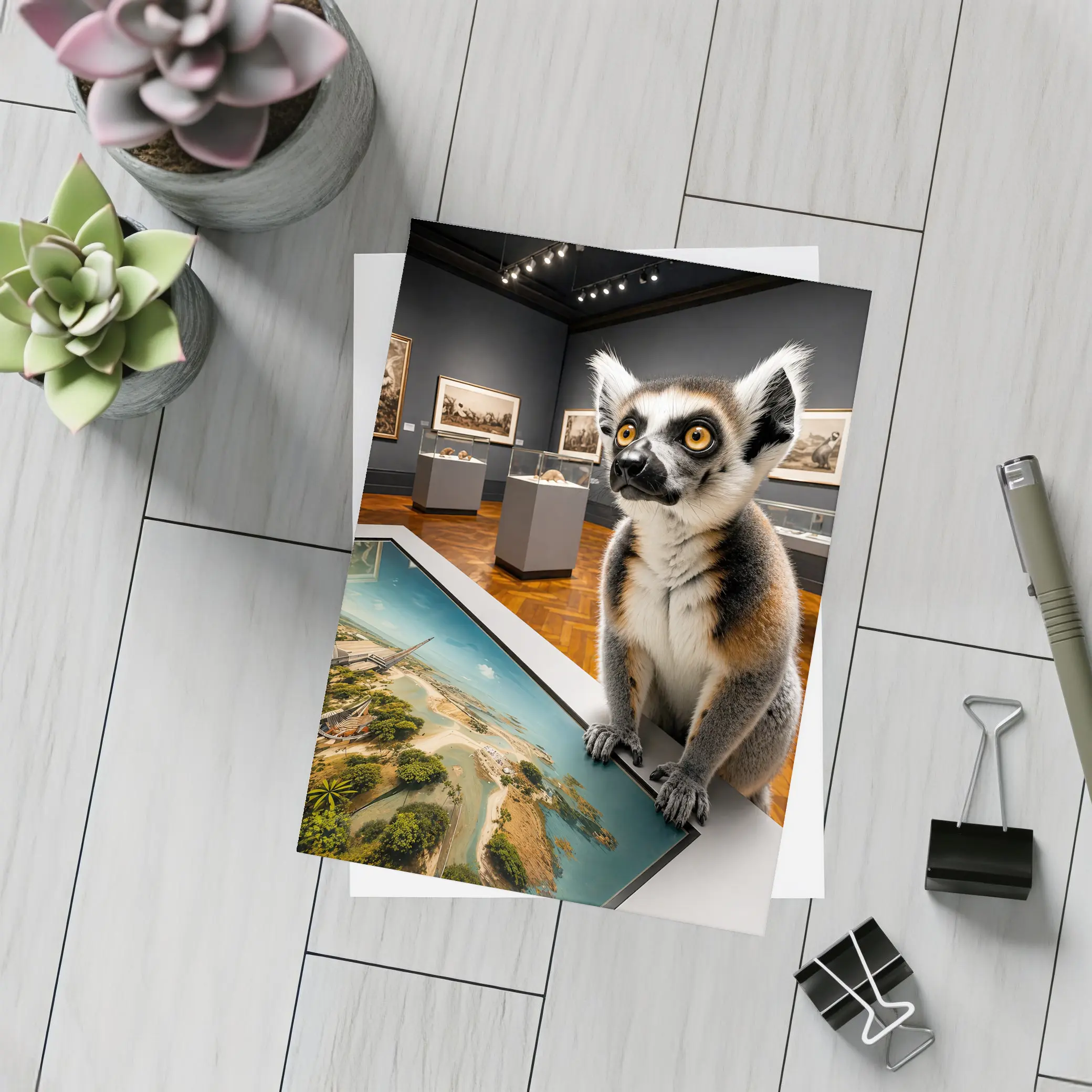 Ring Tailed Lemur Inside Art Museum Gallery – Postcards