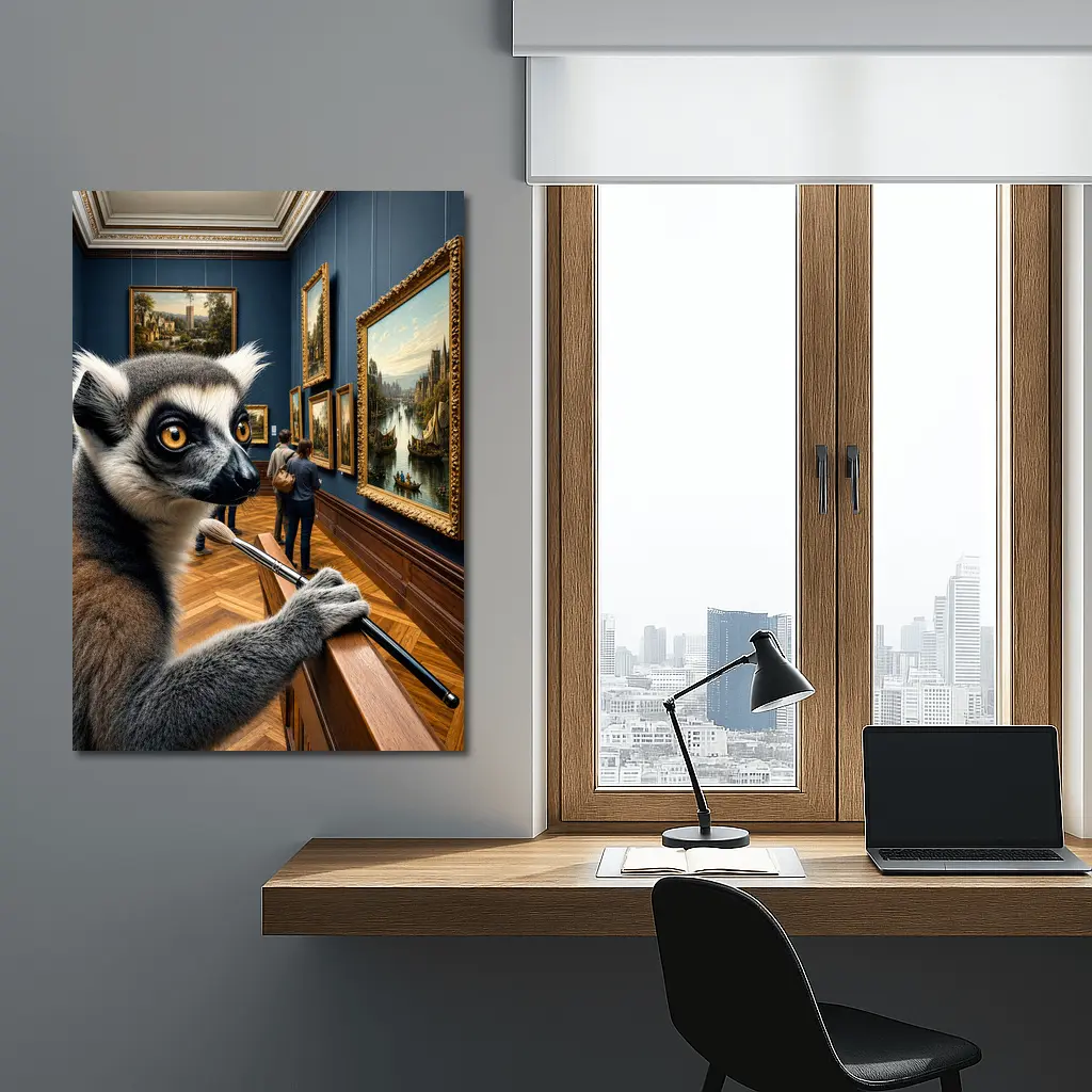 Ring Tailed Lemur Artist Inside Art Museum – Wall Art