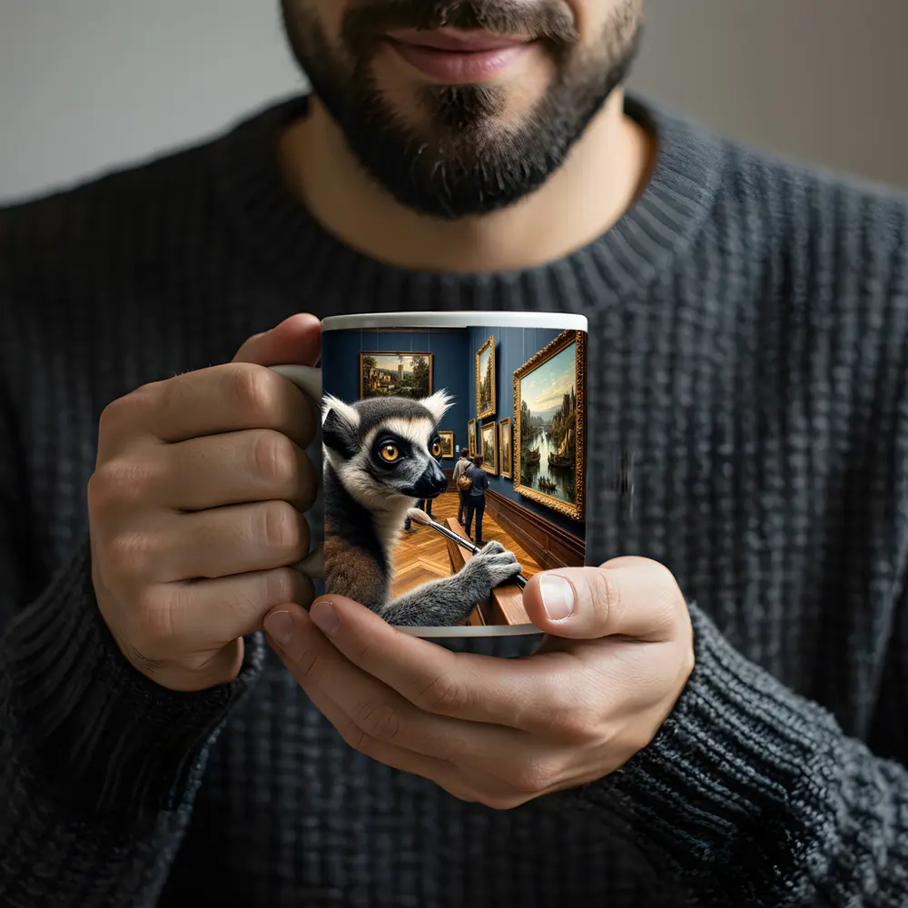 Ring Tailed Lemur Artist Inside Art Museum – Mugs