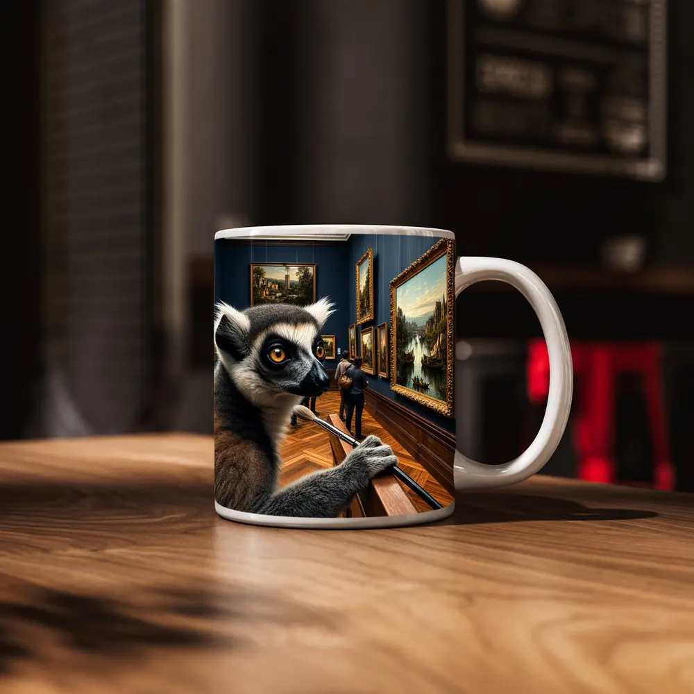 Ring Tailed Lemur Artist Inside Art Museum – Mugs