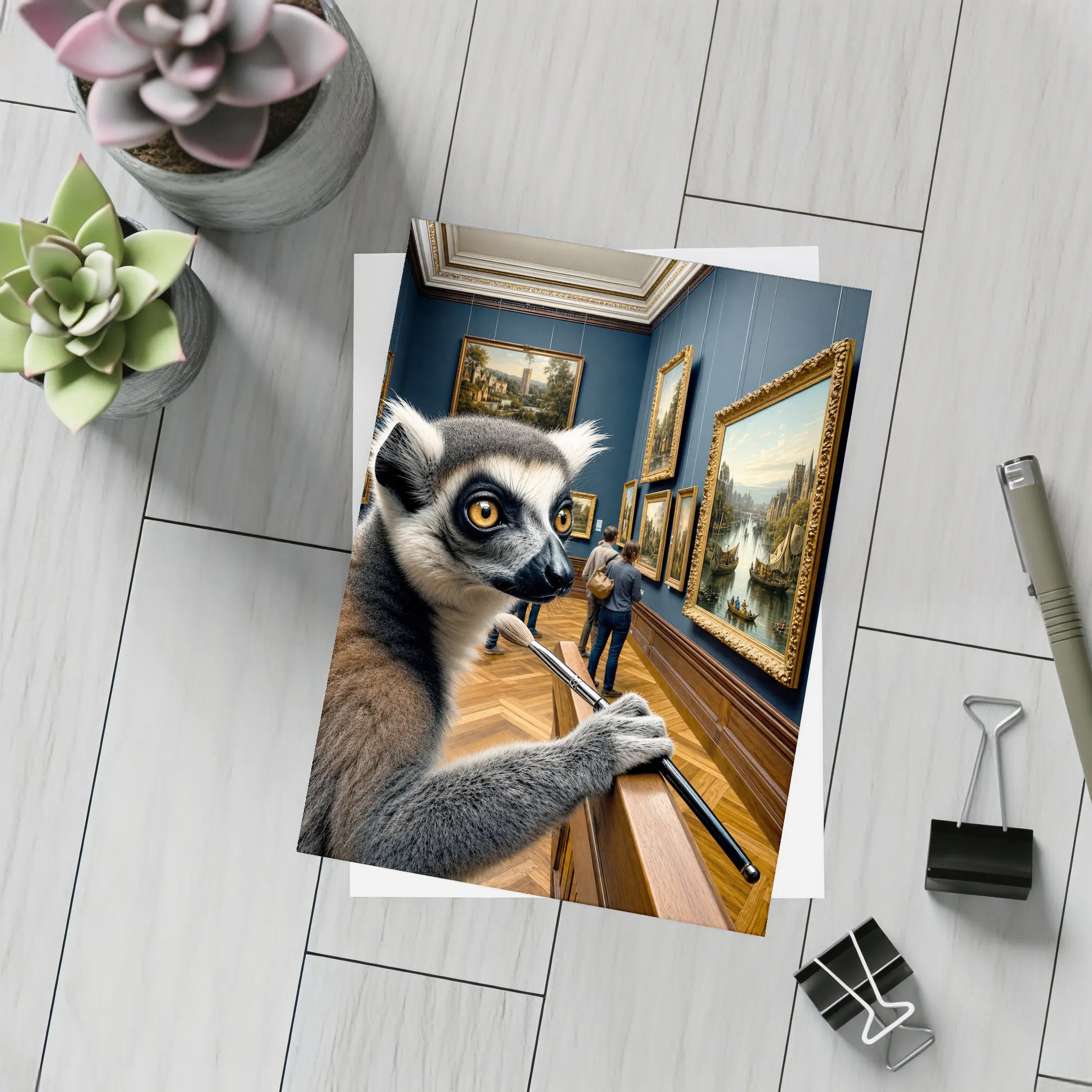 Ring Tailed Lemur Artist Inside Art Museum – Postcards