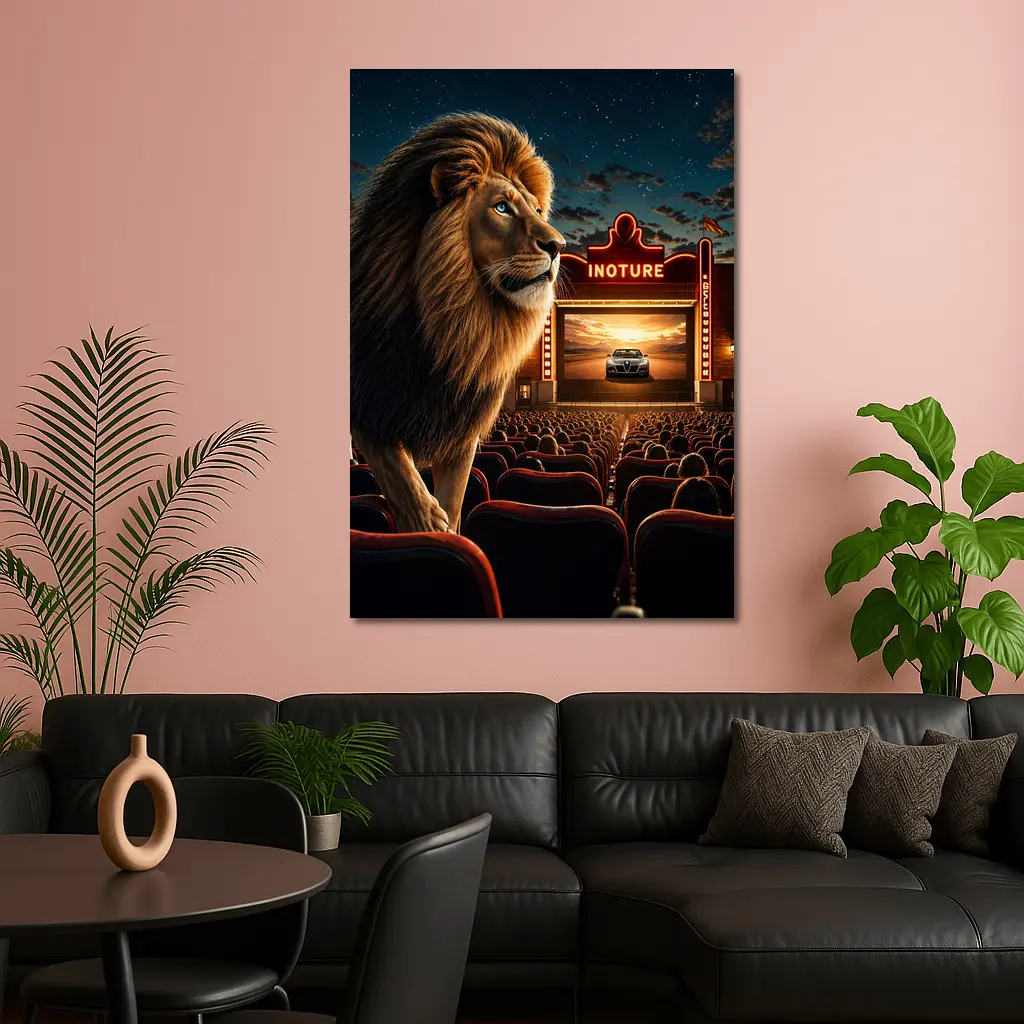 Lion at Cinema Movie Theater Night Scene – Wall Art